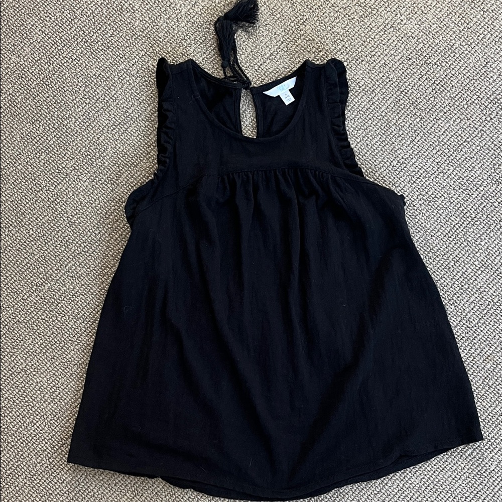 Time & Tru Black Sleeveless Top with Ruffle Details